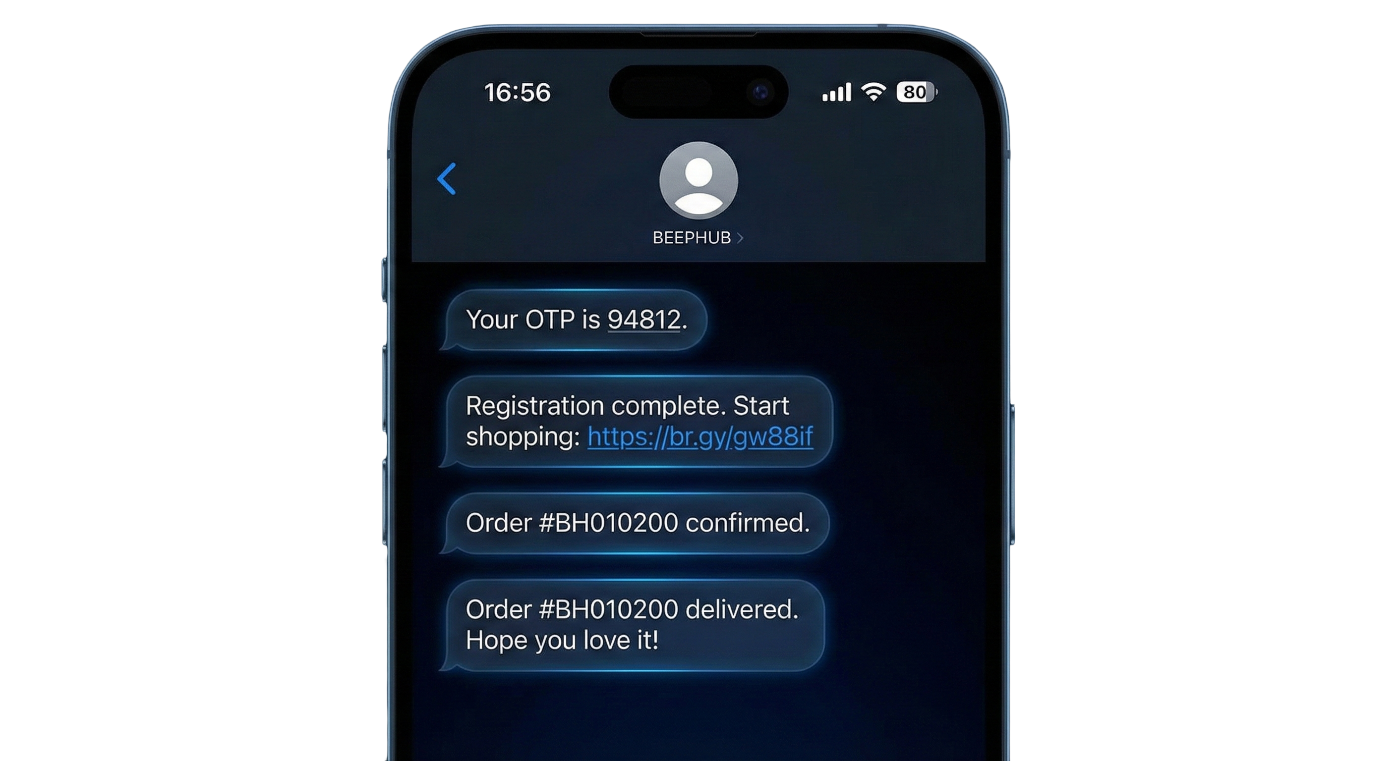 Beephub SMS მაგალითი